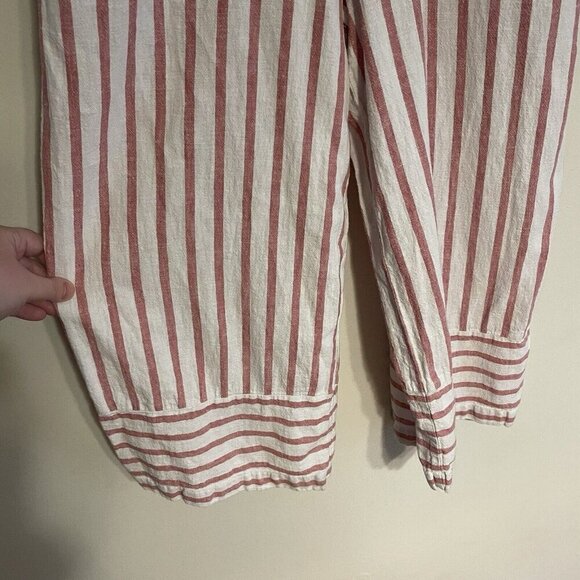 beachlunchlounge Women XS Red White Stripe Linen Cotton Wide Leg Talia Jumpsuit - Picture 3 of 13